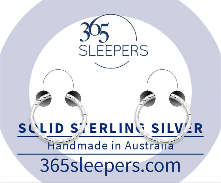 1 Pair Solid Sterling Silver Diamond Cut Twist Hinged Hoop Sleeper Earrings