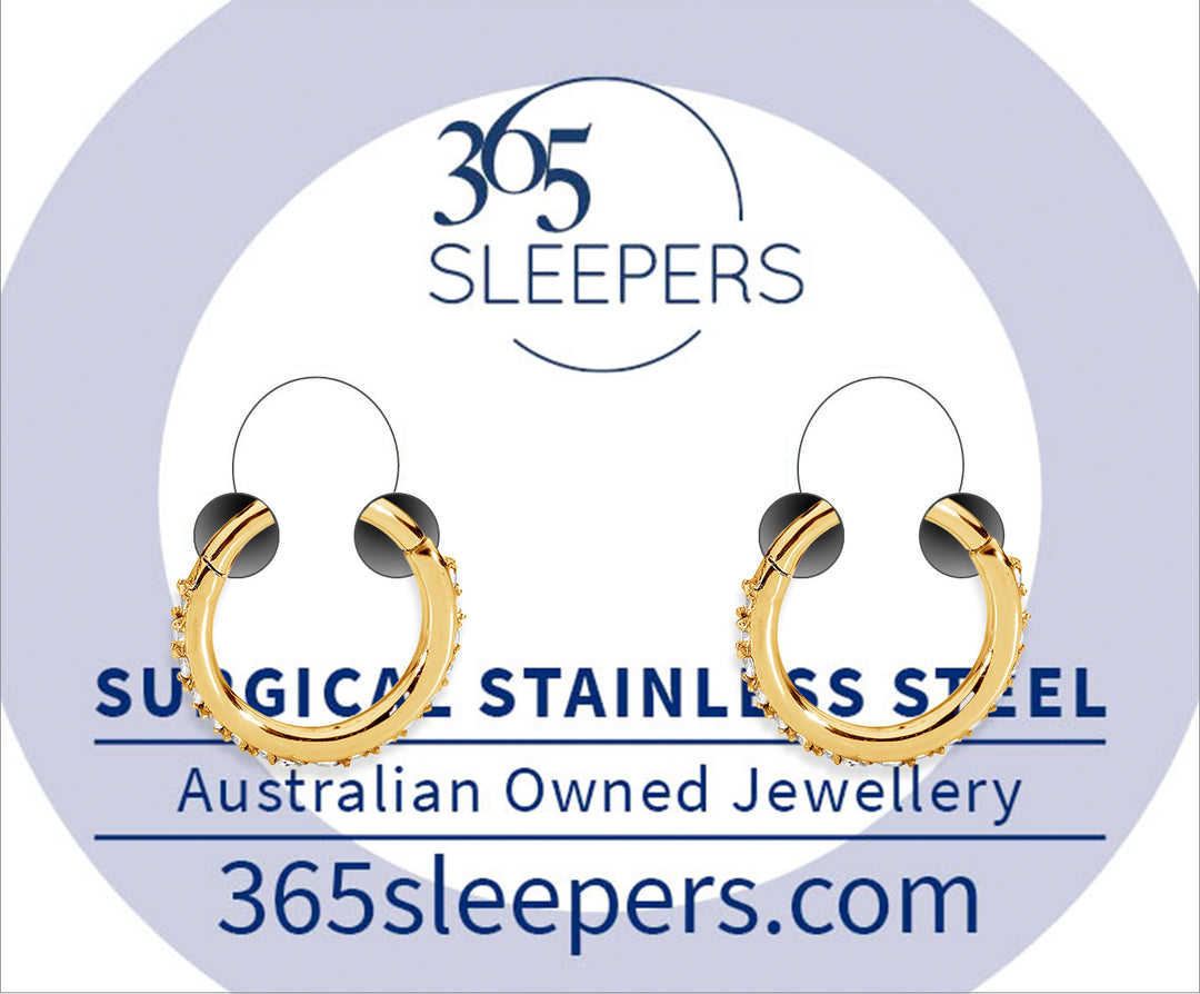 1 Pair 16G Stainless Steel Pave Gem Hinged Hoop Segment Rings Sleeper Earrings