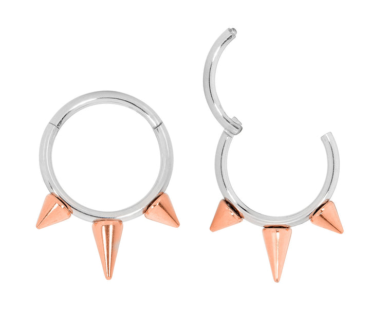 1 Paar 16G Edelstahl zweifarbig Spike Scharnier Creolen Segment Ringe Sleeper Ohrringe