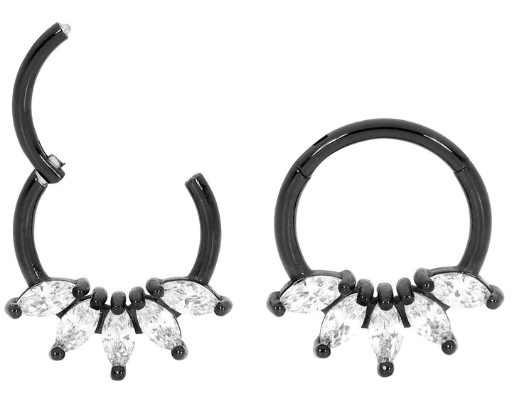 1 par de aretes tipo aro con segmento de bisagra y gema marquesa de acero inoxidable de 16 g.