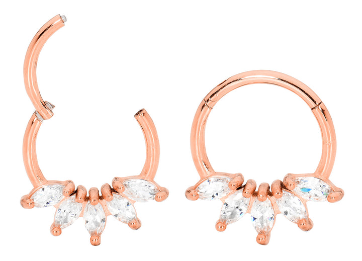 1 par de aretes tipo aro con segmento de bisagra y gema marquesa de acero inoxidable de 16 g.