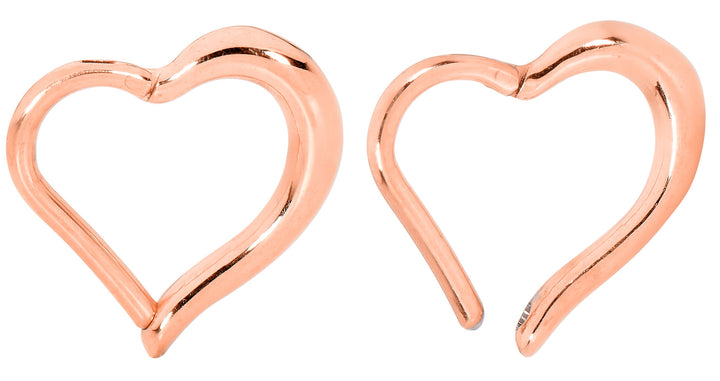 1 par de aros con segmentos de bisagra de acero inoxidable de 16 g con forma de corazón.