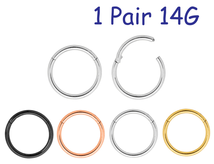 1 Pair 14G (thickest) Stainless Steel Polished Hinged Hoop Segment Rings Sleeper Earrings