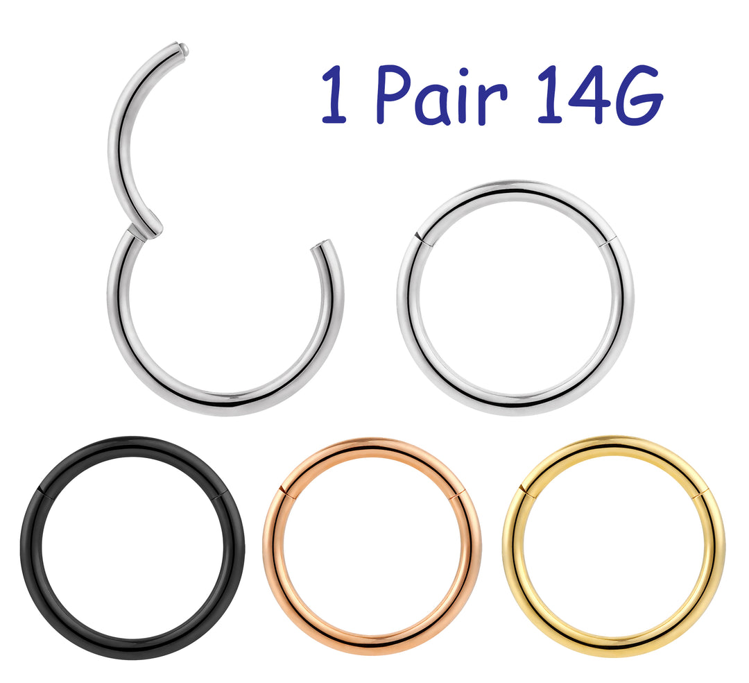 1 Pair 14G (thickest) Stainless Steel Polished Hinged Hoop Segment Rings Sleeper Earrings 6mm - 16mm