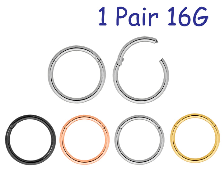 1 Pair 16G Titanium Polished Hinged Hoop Segment Rings Sleeper Earrings