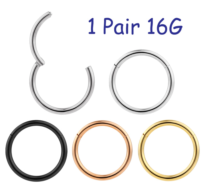 1 Pair 16G Titanium Polished Hinged Hoop Segment Rings Sleeper Earrings 6mm - 16mm