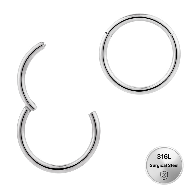 2 Pieces Surgical Steel 16G (regular) Polished Hinged Hoop Segment Rings Sleeper Earrings 6mm - 16mm