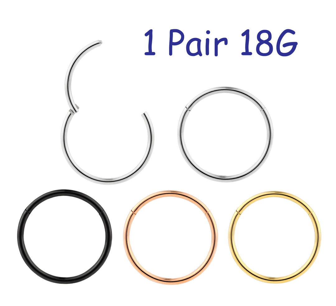 1 Pair 18G Titanium Polished Hinged Hoop Segment Rings Sleeper Earrings 6mm - 13mm