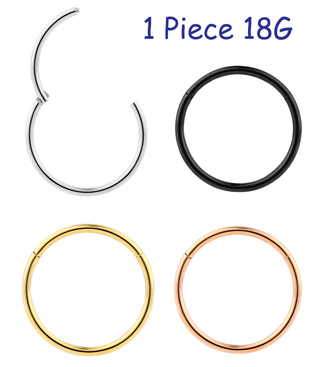 1 Piece 18G Stainless Steel Polished Hinged Hoop Segment Ring Piercing Earring 6mm - 13mm