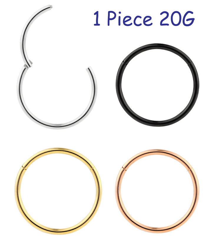 1 Piece 20G (thinnest) Stainless Steel Polished Hinged Hoop Segment Ring Piercing Earring 6mm - 10mm