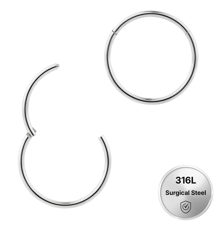 2 Pieces Surgical Steel 20G (thinnest) Polished Hinged Hoop Segment Rings Sleeper Earrings 6mm - 10mm