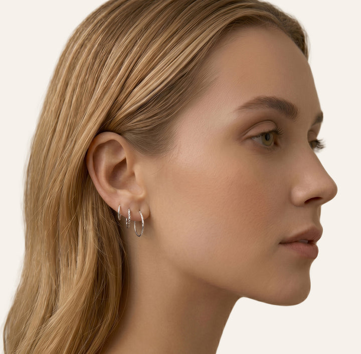 Solid Sterling Silver Faceted Hinged Hoop Sleeper Earrings | Handmade in Australia | 1 Pair