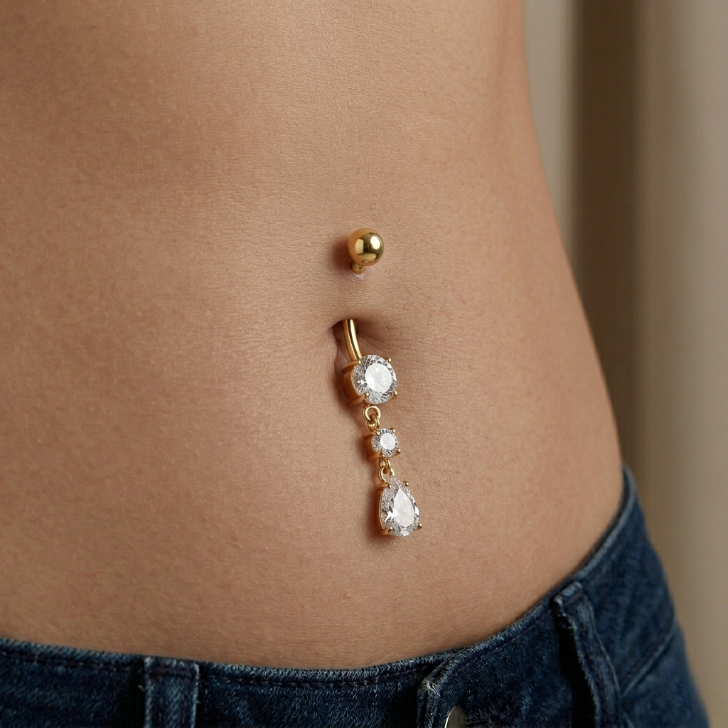 G23 Titanium Internally Threaded Triple Gem Dangle Belly Button Ring | Navel Barbell | 1 Piece