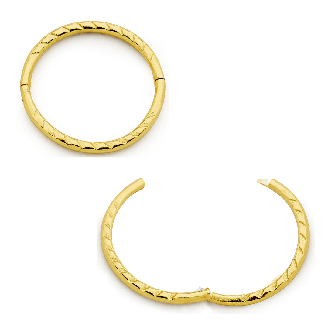 1 Pair 22ct Gold Plated Solid Sterling Silver Diamond Cut Twist Hinged Hoop Sleeper Earrings