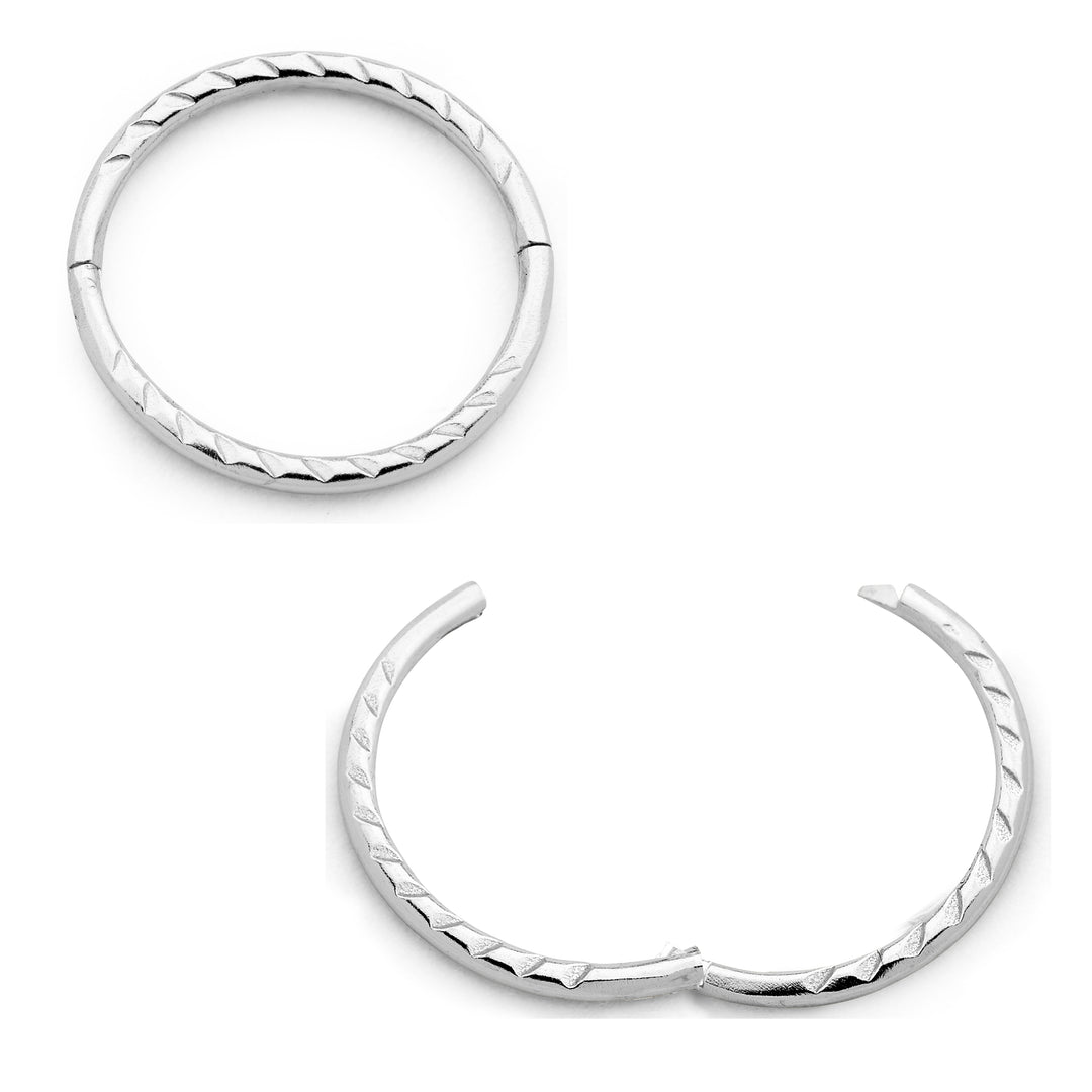 1 Pair Solid Sterling Silver Diamond Cut Twist Hinged Hoop Sleeper Earrings