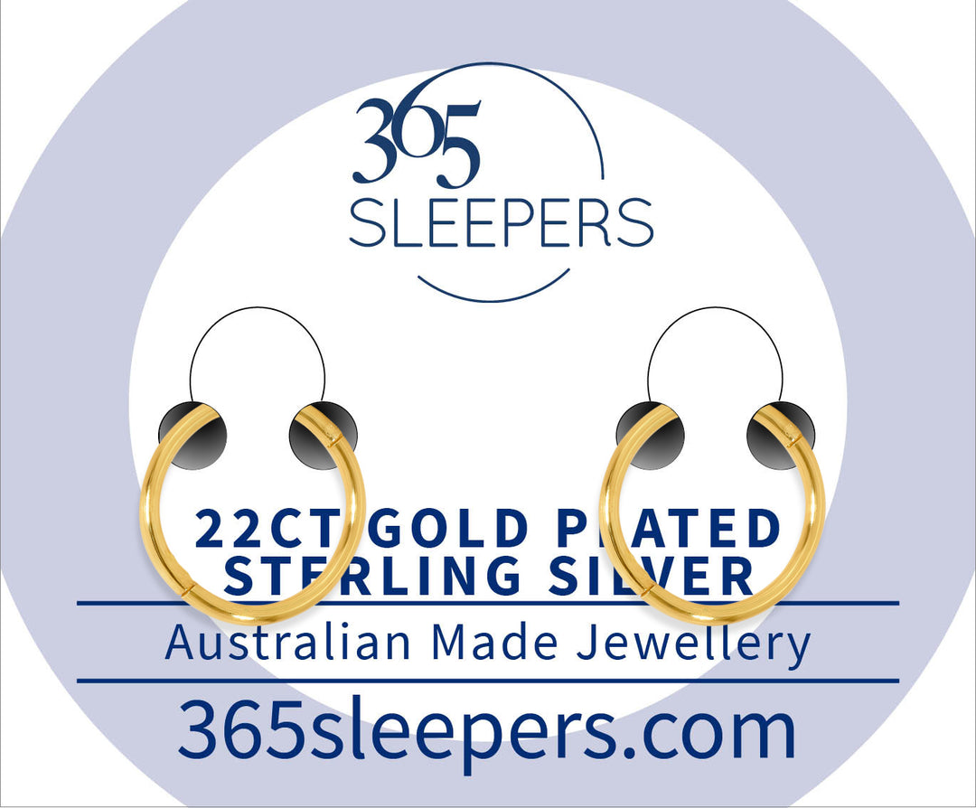 1 Pair 22ct Gold Plated Solid Sterling Silver Polished Hinged Hoop Sleeper Earrings