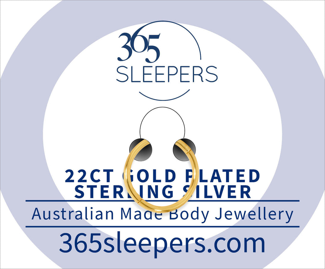 1 Piece 22ct Gold Plated Sterling Silver Polished Hinged Hoop Sleeper Earring Body Piercing