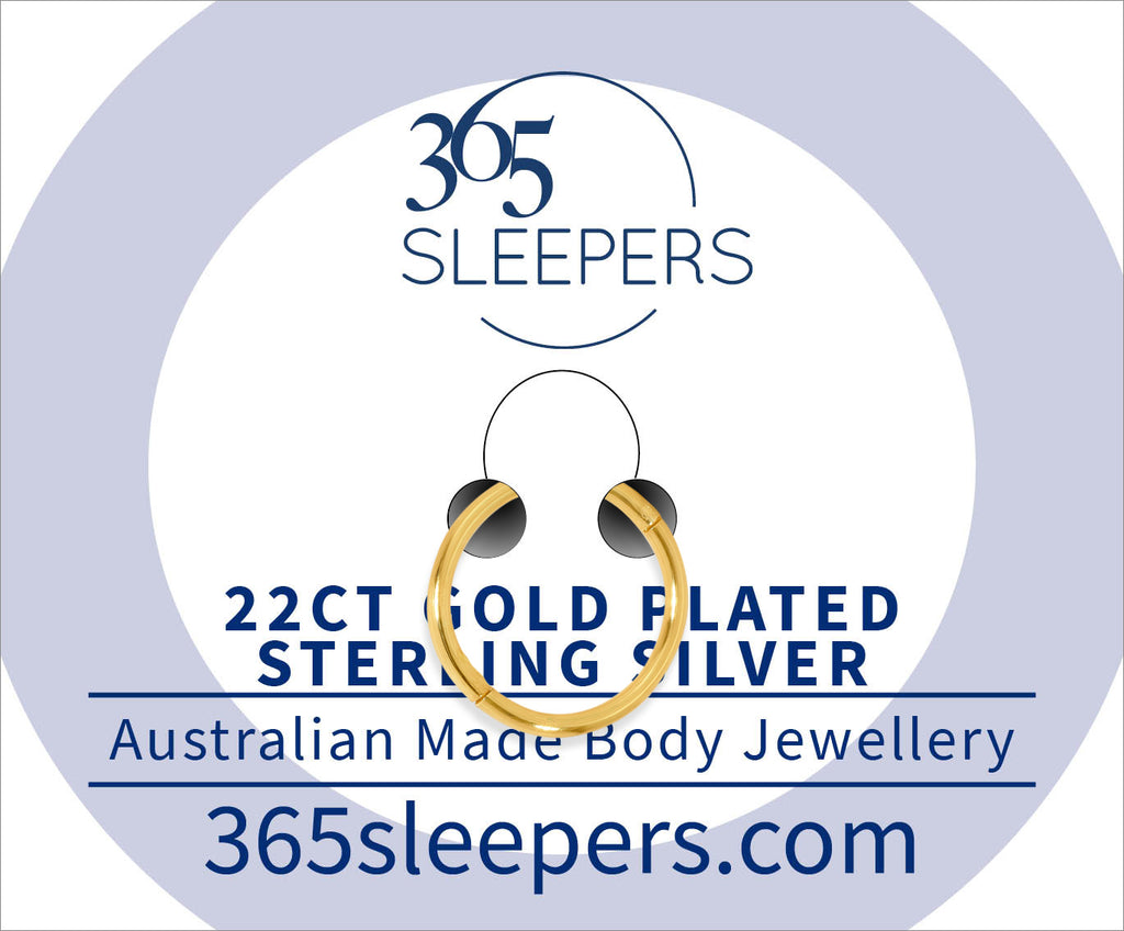 1 Piece 22ct Gold Plated Sterling Silver Polished Hinged Hoop Sleeper Earring Body Piercing