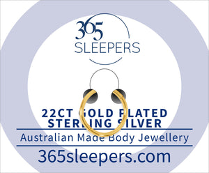 1 Piece 22ct Gold Plated Sterling Silver Polished Hinged Hoop Sleeper Earring Body Piercing