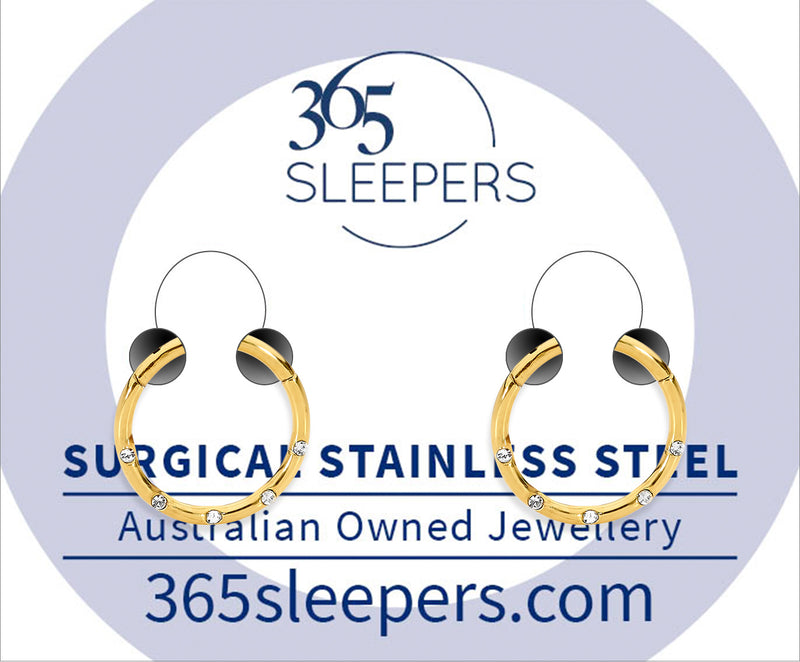 1 Pair 16G Stainless Steel Gem Hinged Hoop Segment Rings Sleeper Earrings
