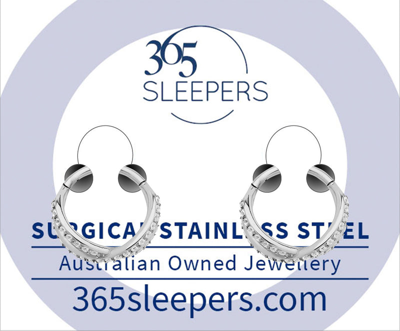 1 Pair 16G Stainless Steel Double Cross Over Hinged Hoop Segment Rings Sleeper Earrings