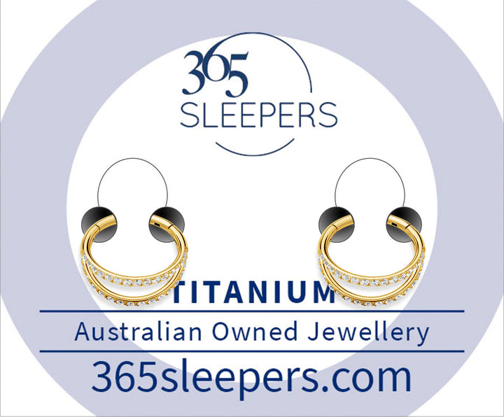 1 Pair 16G Titanium Double Gem Hinged Hoop Segment Rings Sleeper Earrings