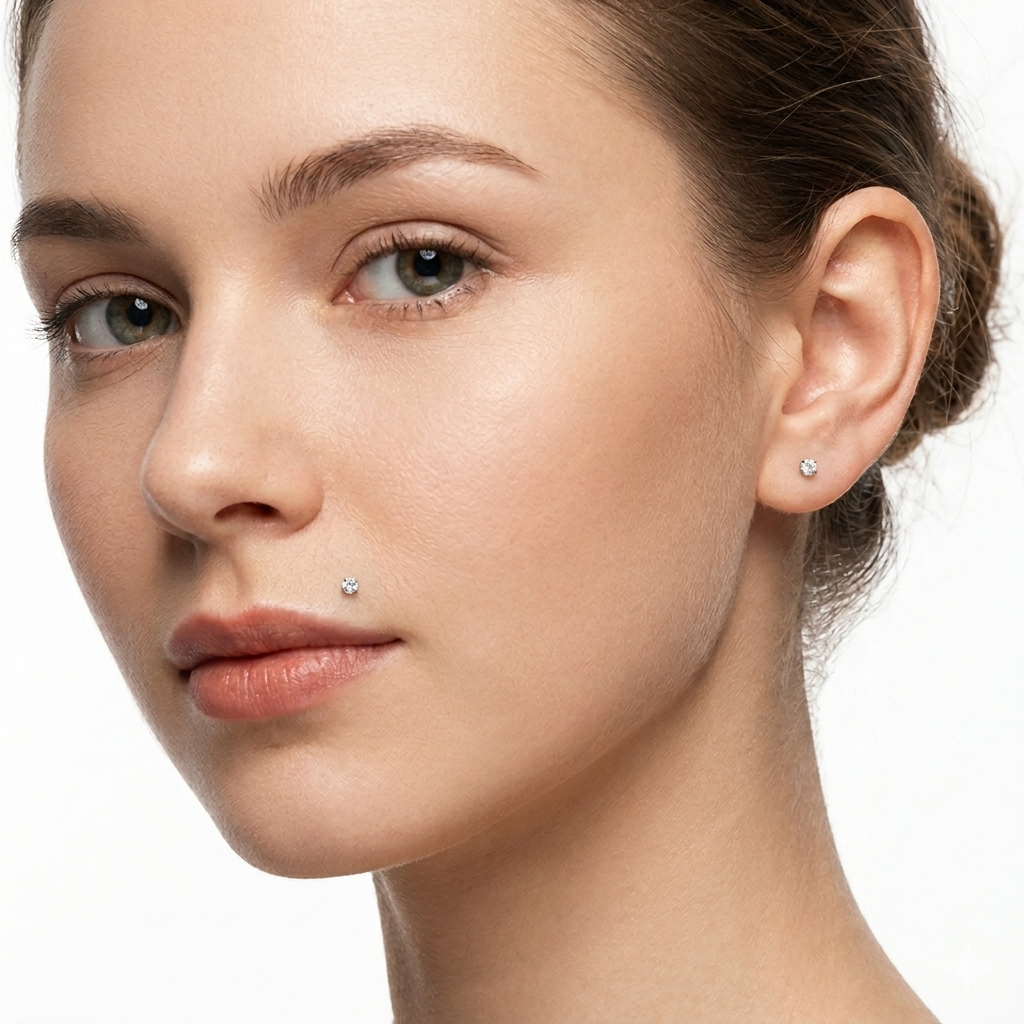 2 Pieces G23 Titanium 16G 18G Internally Threaded Gem Labret Tragus Lip Nose Stud Earrings 6mm - 8mm 6mm-8mm