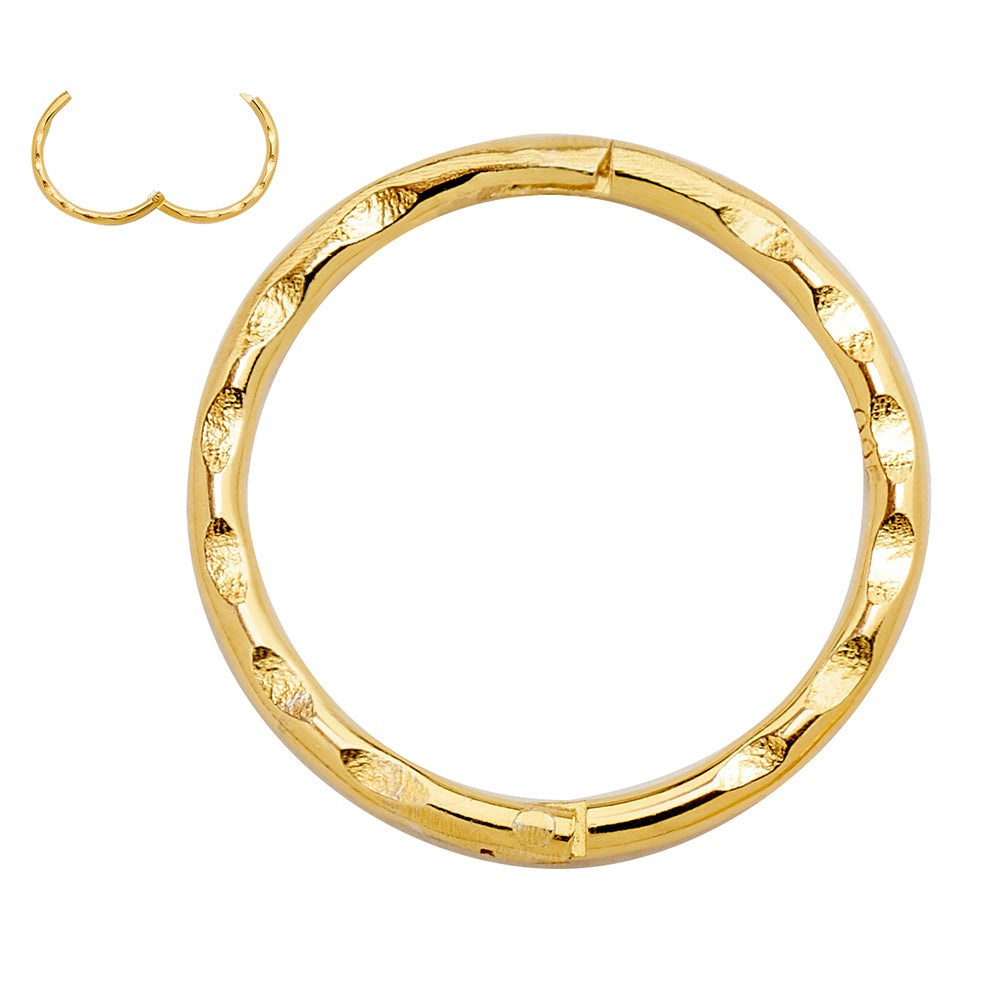 2 Pieces Solid Sterling Silver 22ct Gold Plated Faceted Hinged Hoop Sleeper Earrings 8mm - 14mm