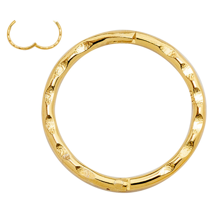 2 Pieces Solid Sterling Silver 22ct Gold Plated Faceted Hinged Hoop Sleeper Earrings 8mm - 14mm