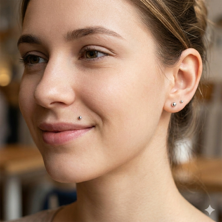 2 Pieces Surgical Steel 18G-14G Ball Labret Tragus Lip Nose Stud Earrings 6mm-12mm