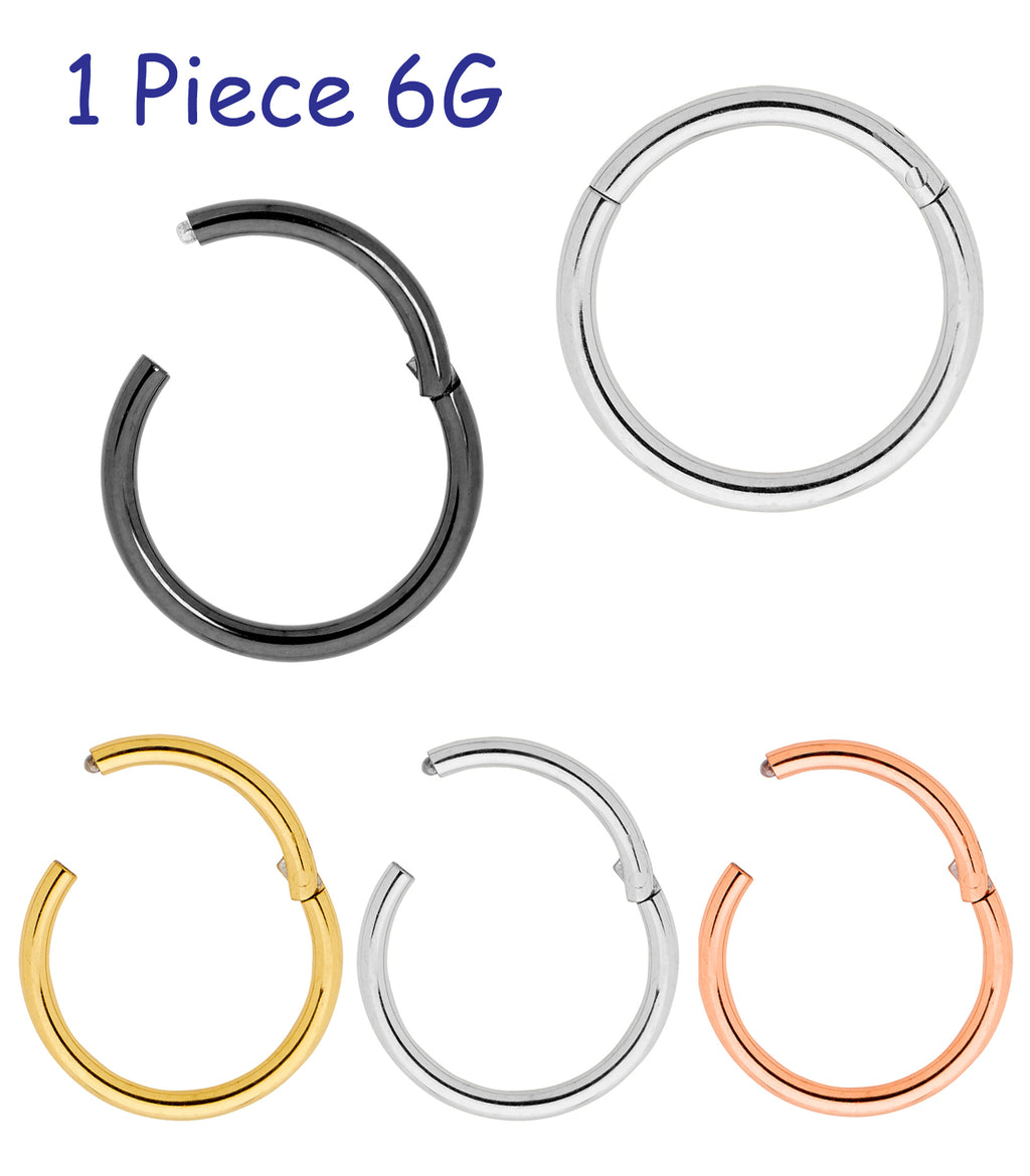 1 Piece 6G (thickest) Stainless Steel Polished Hinged Hoop Segment Ring Piercing Earring