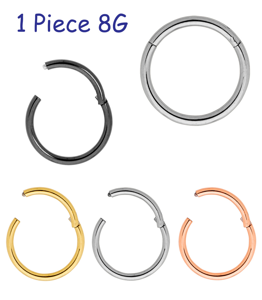 1 Piece 8G (thickest) Titanium Polished Hinged Hoop Segment Ring Sleeper Earring Body Piercing