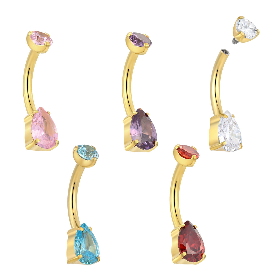 365 SLEEPERS Bauchnabelpiercing aus Titan mit Edelsteinen, G23, mit Innengewinde, 8 mm, 10 mm, 12 mm, 14 mm, 14G