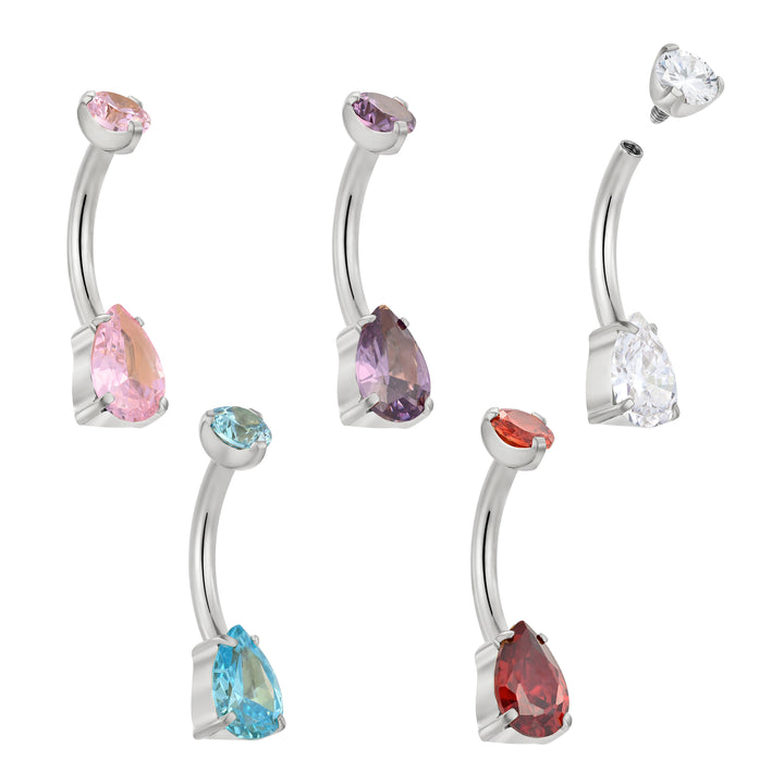 365 SLEEPERS Bauchnabelpiercing aus Titan mit Edelsteinen, G23, mit Innengewinde, 8 mm, 10 mm, 12 mm, 14 mm, 14G