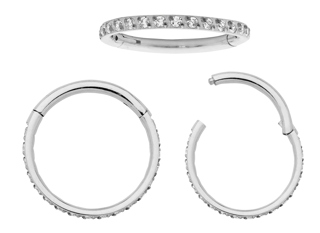 1 Pair 16G Titanium Pave Gem Set Hinged Hoop Segment Rings Sleeper Earrings
