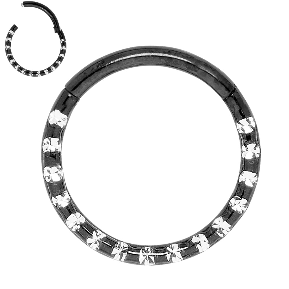 2 Pieces G23 Titanium 16G Punch Set Gem Hinged Hoop Segment Rings Sleeper Earrings 6mm - 10mm