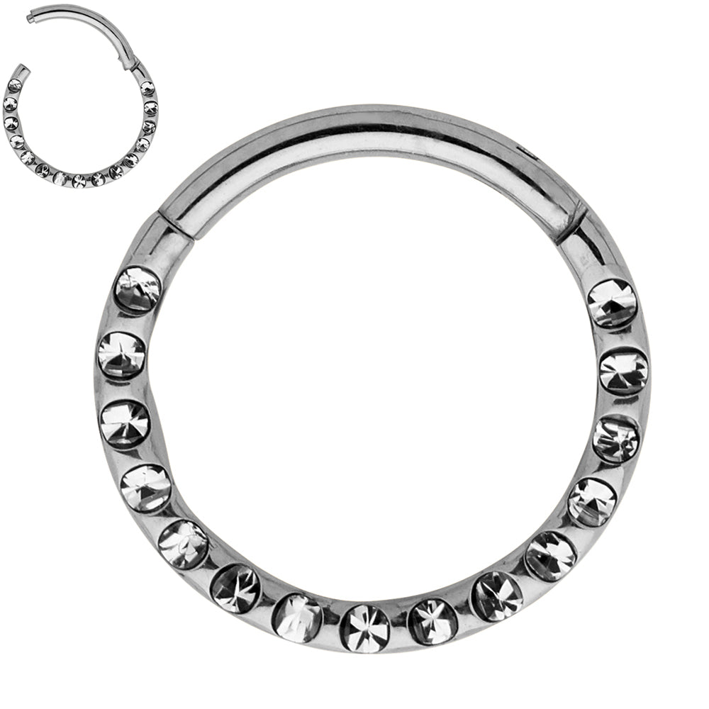 2 Pieces G23 Titanium 16G Punch Set Gem Hinged Hoop Segment Rings Sleeper Earrings 6mm - 10mm
