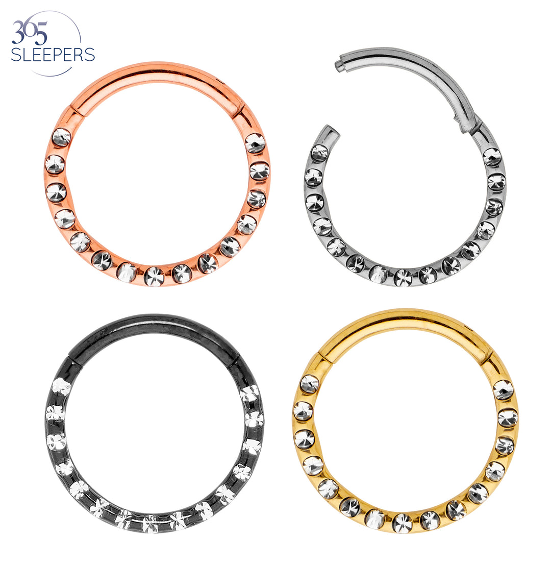 1 Piece 16G Titanium Gem Hinged Hoop Segment Ring Sleeper Earring Body Piercing