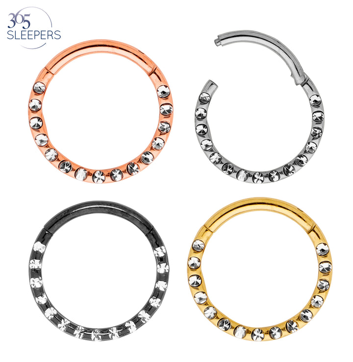 1 Piece 16G Titanium Gem Hinged Hoop Segment Ring Sleeper Earring Body Piercing