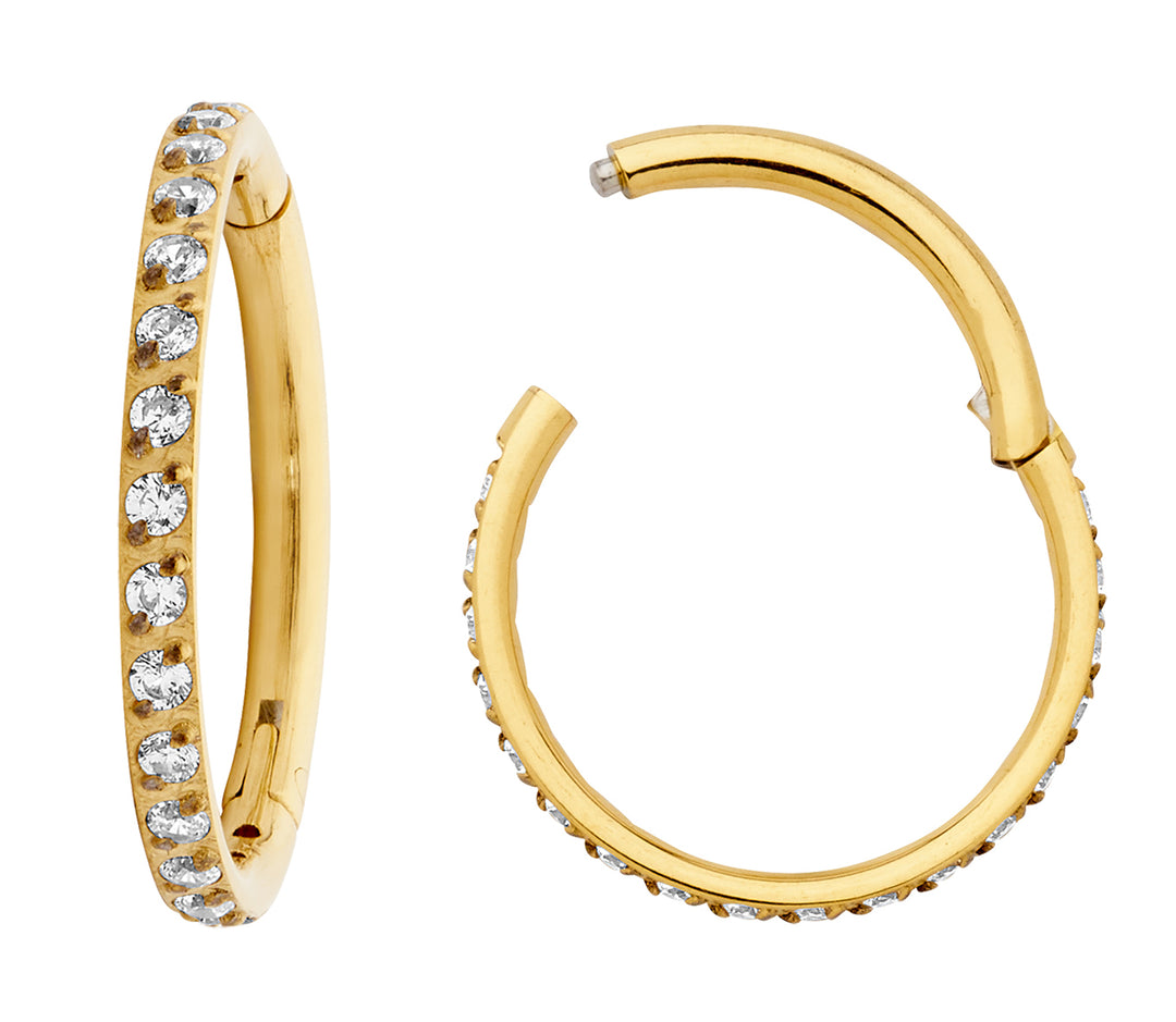 1 Paar 16G Titan Pave Edelstein Set Scharnier Creolen Segment Ringe Sleeper Ohrringe