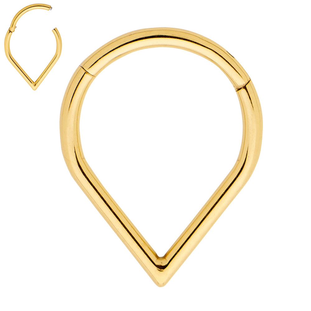 1 par de pendientes de aro con bisagras de titanio de 16 g con forma de lágrima y pera.