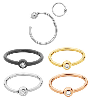 1 Piece 18G Titanium Gem BCR Ball Closure Ring Hinged Hoop Segment Ring Sleeper Earring