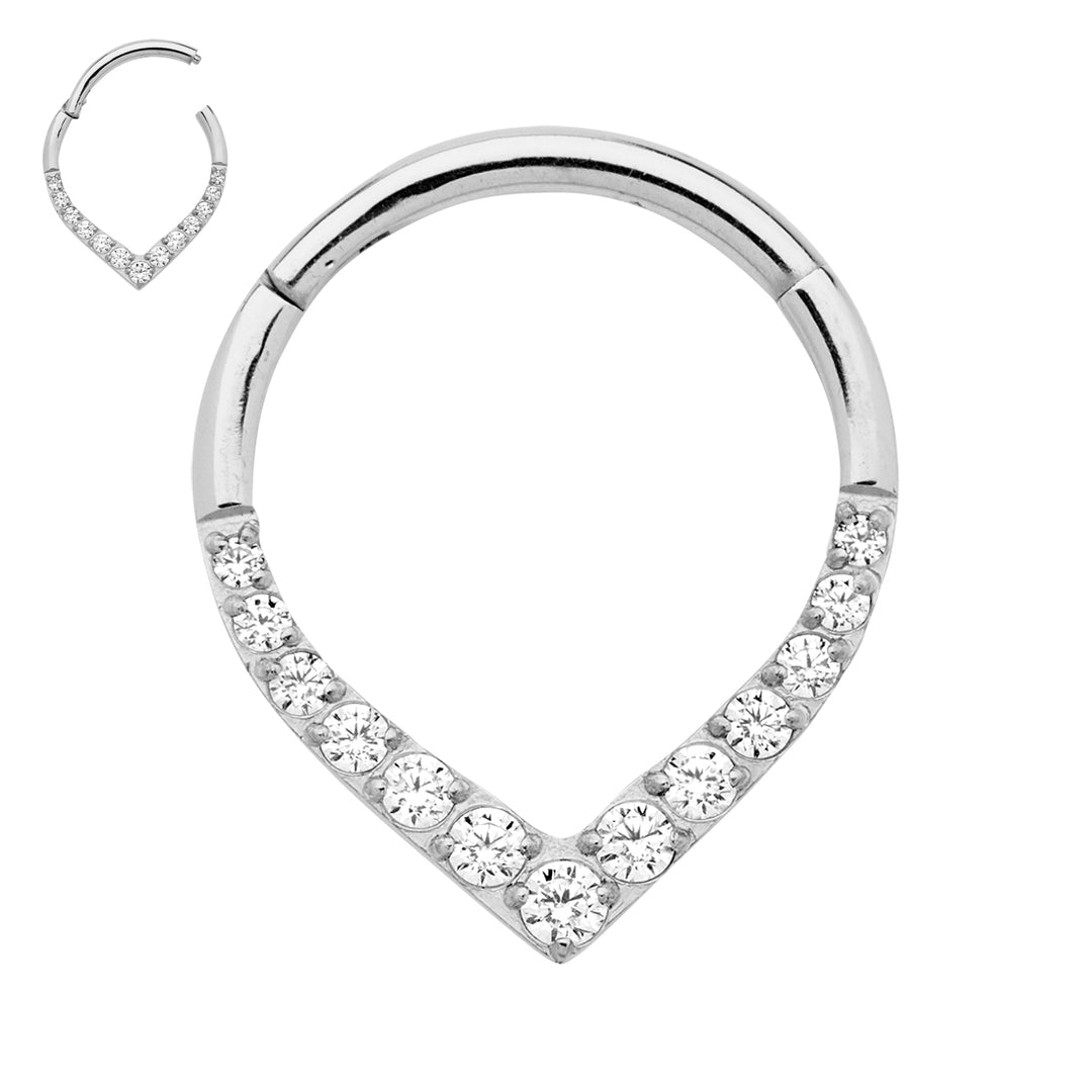 2 Pieces G23 Titanium 16G Gem Tear Drop Hinged Hoop Segment Rings Sleeper Earrings 8mm - 10mm