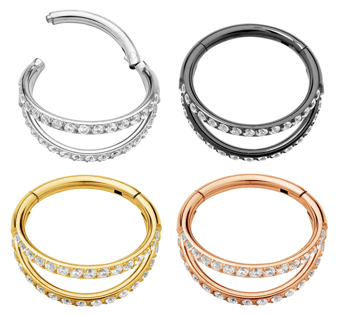 1 Piece 16G Titanium 8mm - 12mm Double Gem Hoop Hinged Hoop Segment Ring Sleeper Earring