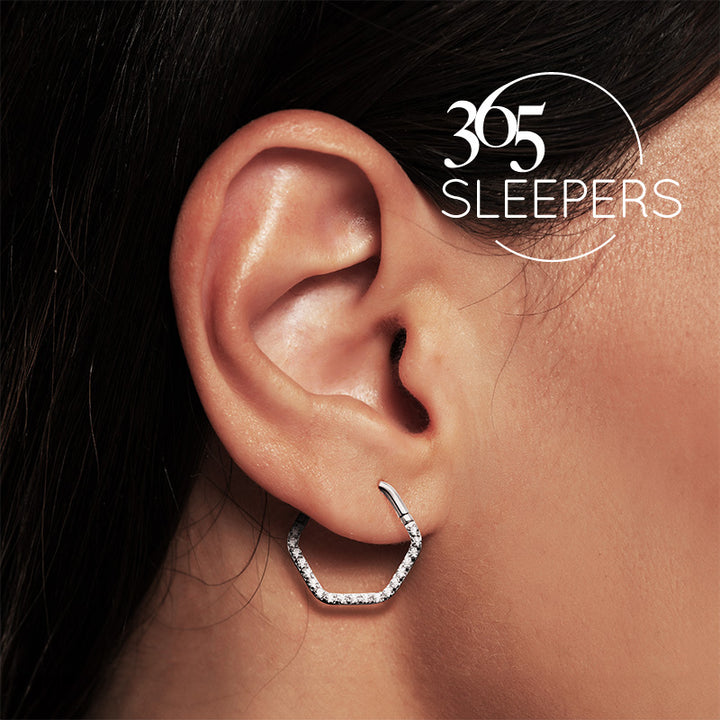 1 Piece 16G Titanium Gem Hexagonal Hinged Hoop Segment Ring Sleeper Earring Body Piercing