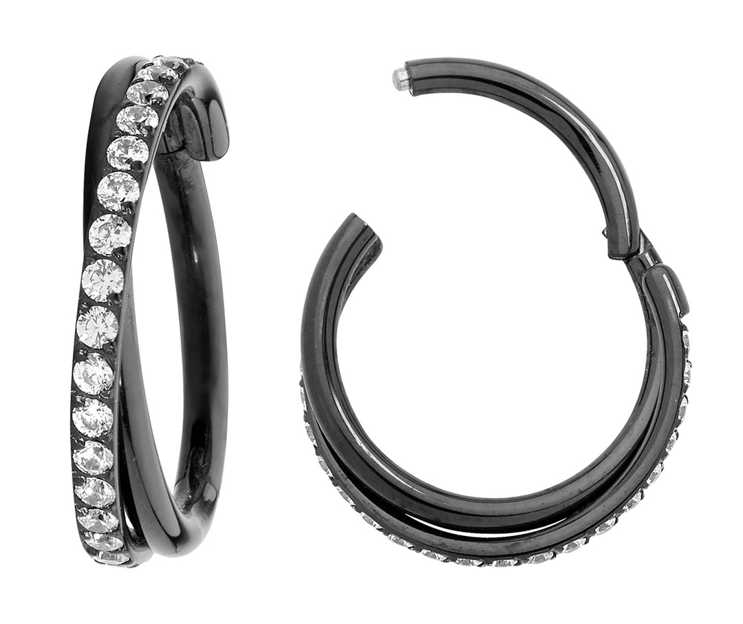 2 Pieces G23 Titanium 16G Double Twist Gem Hinged Hoop Segment Rings Sleeper Earrings 8mm - 10mm
