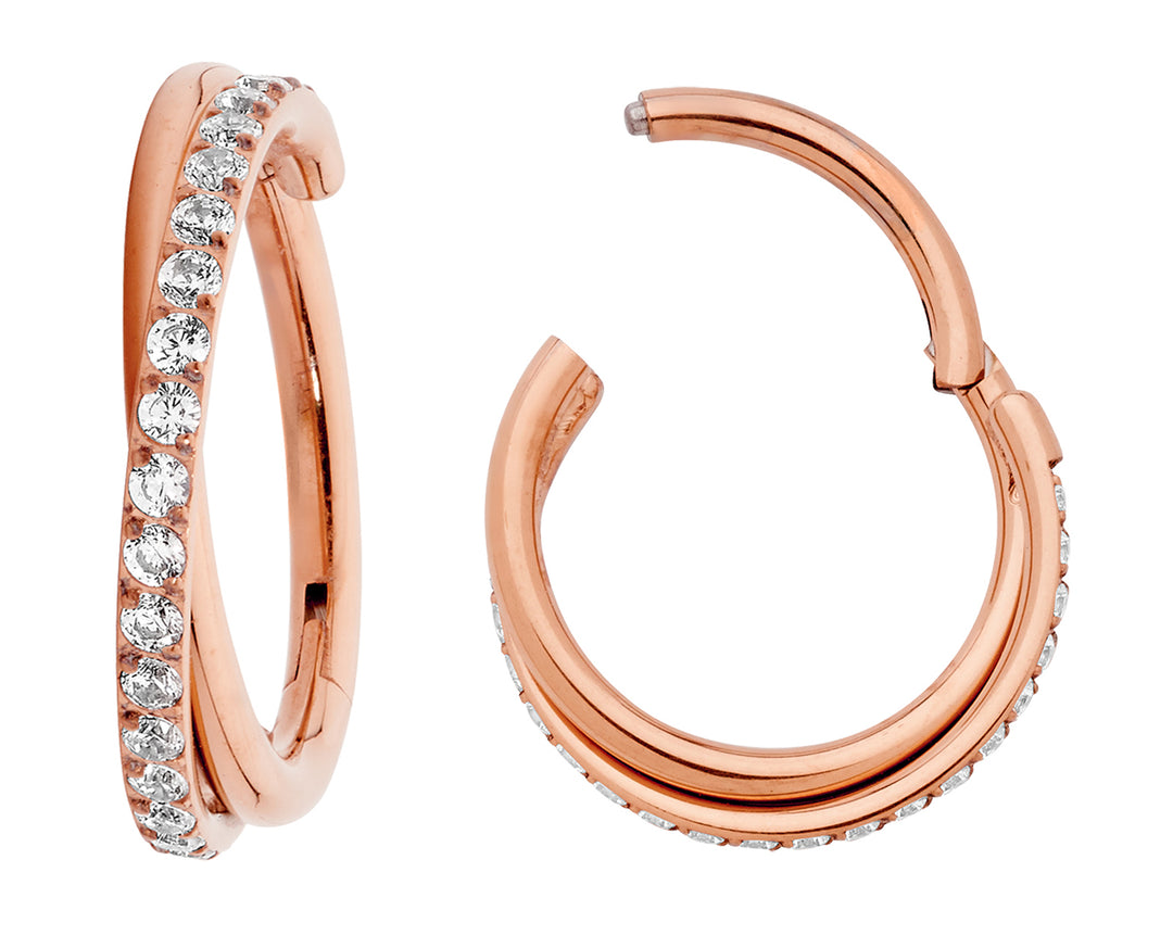 2 Pieces G23 Titanium 16G Double Twist Gem Hinged Hoop Segment Rings Sleeper Earrings 8mm - 10mm