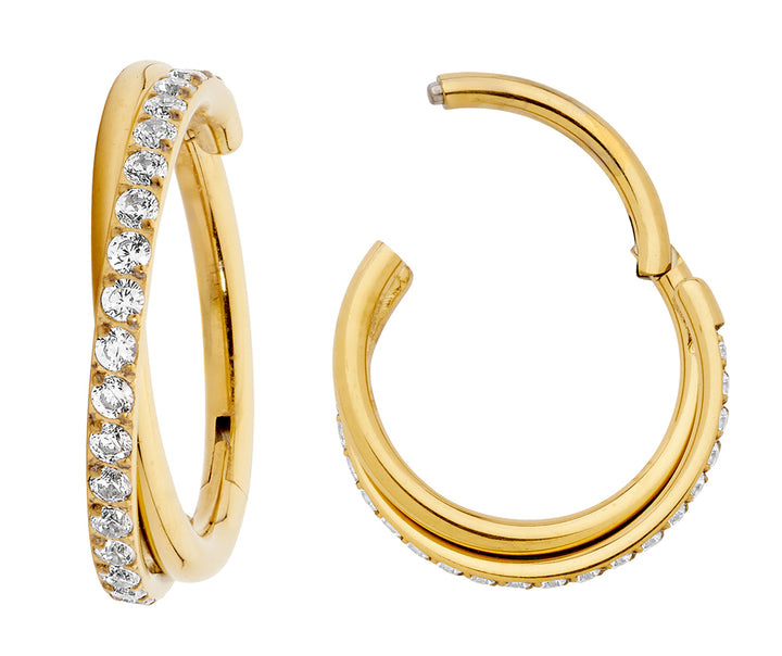 2 Pieces G23 Titanium 16G Double Twist Gem Hinged Hoop Segment Rings Sleeper Earrings 8mm - 10mm