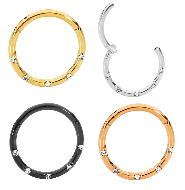 1 Piece 16G Stainless Steel Gem Hinged Hoop Segment Ring Piercing Earring