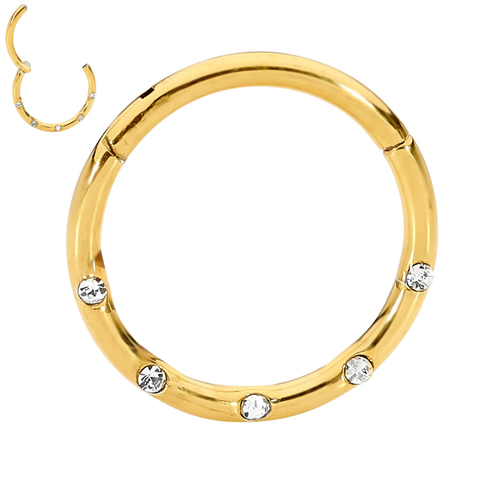 316L Surgical Steel 16G Multi-Gem Front Facing Hinged Hoop Segment Rings | Sleeper Earrings | 1 Pair